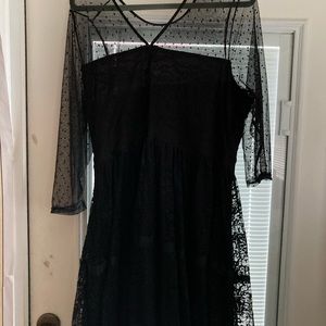 Cute and quirky lace and satin black polka dress